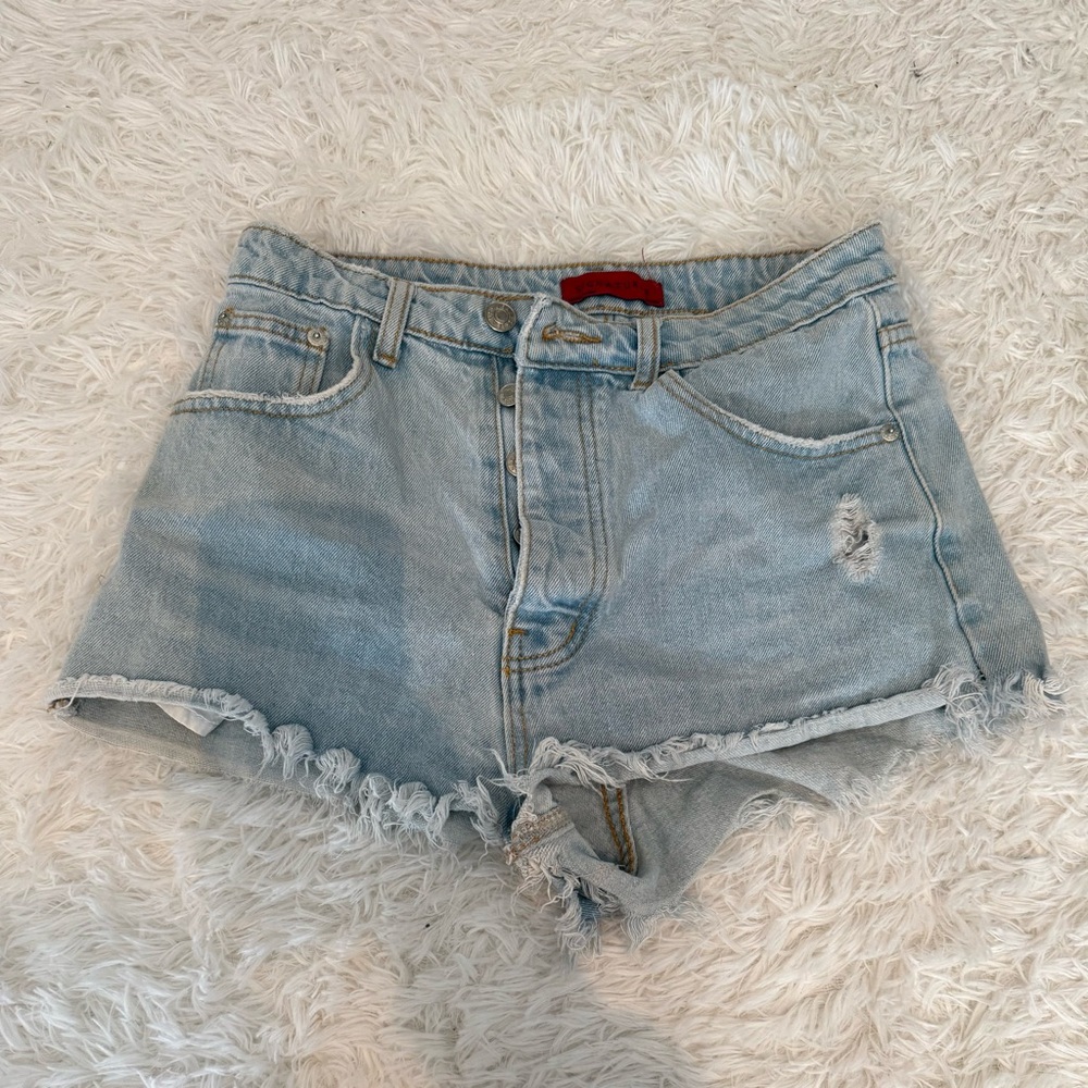 Light Blue Distressed Denim Shorts